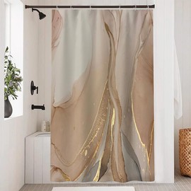 Ruelvth Brown Shower Curtain, Modern Brown Gold Grey Marble Shower Curtain for Bathroom Aesthetic Ink Texture Waterproof Shower Curtain Set with Hooks, 54x72 Inch