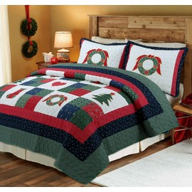 Happy Christmas 3-Piece Quilt Bedding Set, Coverlet Bedspread (Happy Christmas, Queen - 3 Piece)