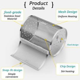 Rotatable Grilled Cage Air Fryer Oven Basket,360 Degree Heating Rotating Cages Rotisserie Basket for Baking Nuts, Coffee Beans, Peanut or BBQ Roaster Tool, Food Grade Stainless Steel (140mm*180mm)