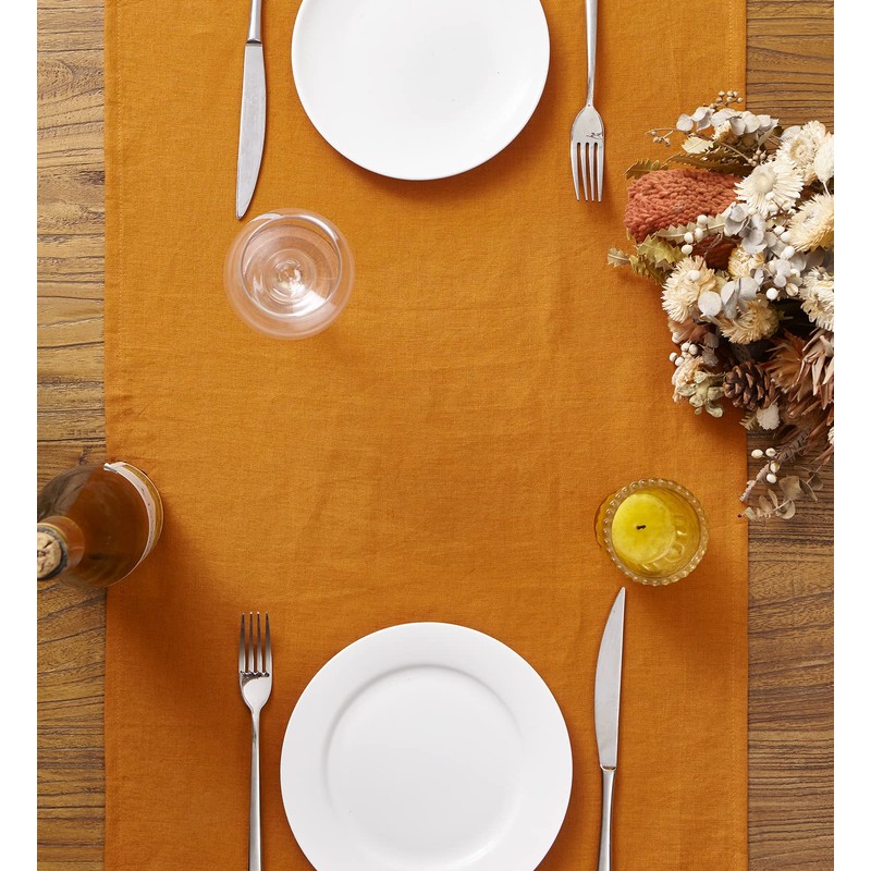 DAPU Pure Linen Table Runners, 40×180cm, 100% French Flax Decorative