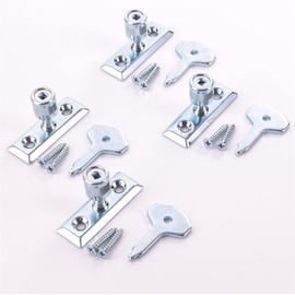 Window Locking Stay Fastener Metal Turn Latch Casement Lock with Screws & Key Locking Casement Window Stay Pin Victorian Design Casement Window Fitting Pack of 4.