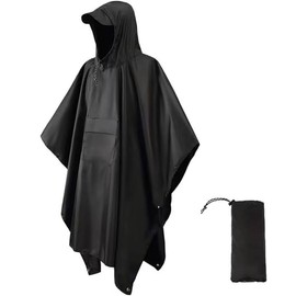 RUAKIVA Impermeables para Lluvia,Poncho Impermeable,3 En 1 Poncho Lluvia,Material Ripstop,Poncho Impermeable Reutilizable Con Bolsillos,Poncho Impermeable PortáTil Con Bolsa De Almacenamiento-Negro