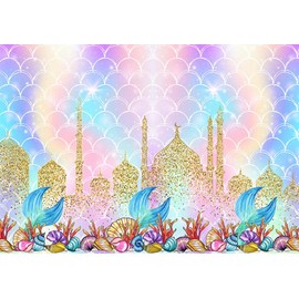 Haosphoto Girls Birthday Backdrop for Photography 7X5FT Mermaid Tail Backdrops Fairytale Castle Underwater World Aquarium Coral Cartoon Background for Baby Shower Photo Studio Props Vinyl HS985