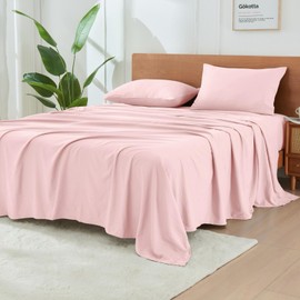GOKOTTA 4-Pcs Queen Sheet Set, 16" Deep Pocket Queen Sheets with Elastic Corner Straps, Washed & Brushed Microfiber Polyester - Hotel Luxury, Ultra Soft, Breathable, Anti-Rip, Wrinkle-Free -Blush Pink