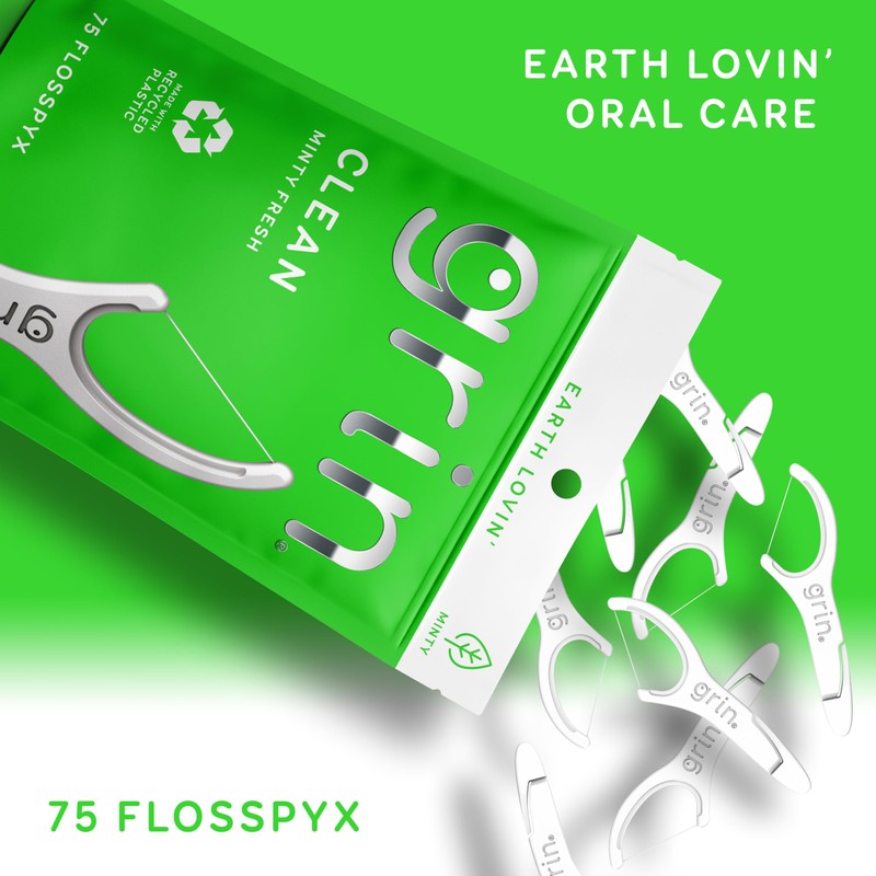 GRIN Clean Flosspyx, Floss Picks, 75 Count, Dental Flossers, Minty