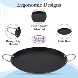 Alpine Cuisine Nonstick Round Comal Griddle 11-Inch - Black Carbon Steel Tortilla Comal Griddle with Double Handle - Durable, Heavy Duty Comal for Cooking - Even-Heating