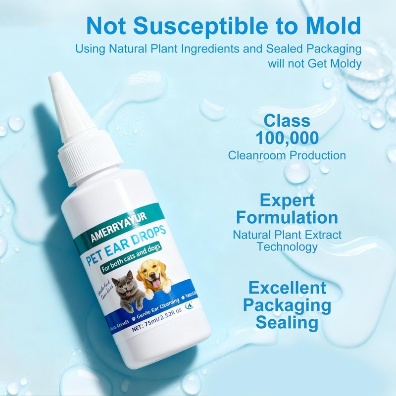 AMERRYAYUR Dog & Cat Ear Infection Treatment Drops with 1%