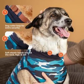 Suitical Recovery Sleeve for Dogs in Blue Camo Professional alternative to the cone of shame. Suitable for bandage protection, hot spots, case disorders, light incontinence.
