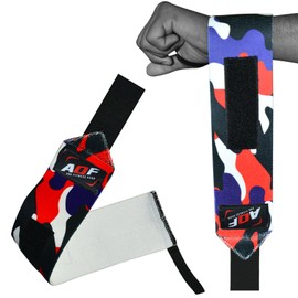 AQF Power Weight Lifting Wrist Wraps Supports Gym Training Fist Straps - Sold as Pair & One Size Fits All (Red Camo)