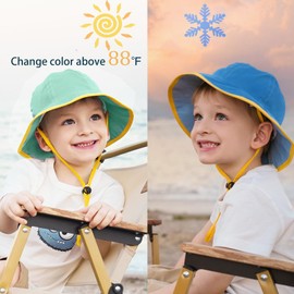 Kiyoliyo, Sun Hat for Kids, Sun Protection, Bucket hat Color Changes for Fun, Soft and Adjustable, for Baby Girls and Boys, Unisex (US, Age, 2 Years, 7 Years, Blue)
