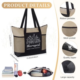 Sieral 4 Pcs Therapist Gift Christmas Appreciation Gift Therapy Canvas Tote Makeup Bag 20 Oz Tumbler Keychain for Women(White)