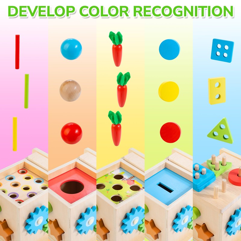 JUSTWOOD Montessori Toys for 1+ Year Old, 8-in-1 Wooden Play