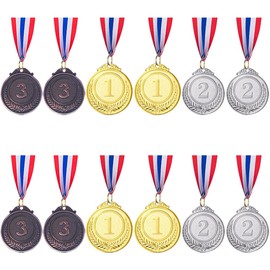 Meecuppa 12 Pack Metal Winner Gold Silver Bronze Award Medals Style Metal Winner Awards with Neck Ribbon, 2Inches