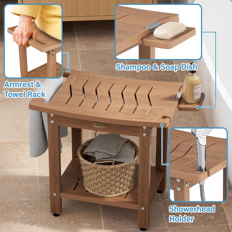 YEFU Shower Chair for Inside Shower: 21" Oversized Non-Slip Waterproof