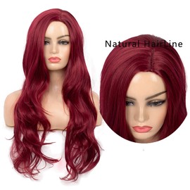 Baruisi Long Curly Wavy Wine Red Wigs for Women Side Part Natural Looking Cosplay Synthetic Fiber Wig Heat Resistant Replacement Wig