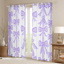 Feelyou Kids Girls Purple Bow Curtains,Dreamy Princess Bow Window Curtains for Bedroom Living Room,Kawaii Cute Bowknot Window Drapes,Fashion Bow 30%-50% Blackout Curtains, 42W X 84L,2 Panels