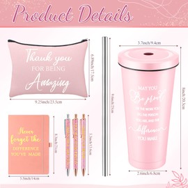 Yaomiao 6 Pcs Employee Appreciation Gift Set for Women Thank You Gift 24oz Tumbler Makeup Bag Journal Ballpoint for Teacher Nurse Lady Men Work Business(Pink)