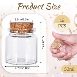 simarro 50 ML/1.7 Oz Glass Bottles with Cork Stoppers, 16Pcs Mini Small Glass Bottles for DIY Art Crafts Message Decoration for Wedding Birthday Gifts Party Favors