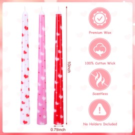 EBaokuup 3 Pcs Valentines Heart Taper Candles-10 Unscented Valentine's Day Taper Candles-Red Taper Candles for Valentine Anniversary Home Table Decoration Wedding Holiday Gift