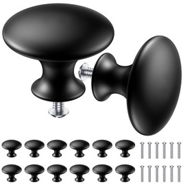 BUNTOR 14PCS Black Cabinet Knobs, 30mm Door Knobs, Cupboard Handles Knob Black with 26mm Screws, Zinc Alloy Drawer Knob, Round Furniture Kitchen Door Handles for Cabinets, Wardrobes