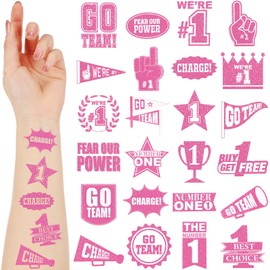 Landhoow 240 Pcs Pink Team Spirit Tattoos Temporary Glitter Go Team Tattoos Football Party Costume Accessory for School Spirit Supplies