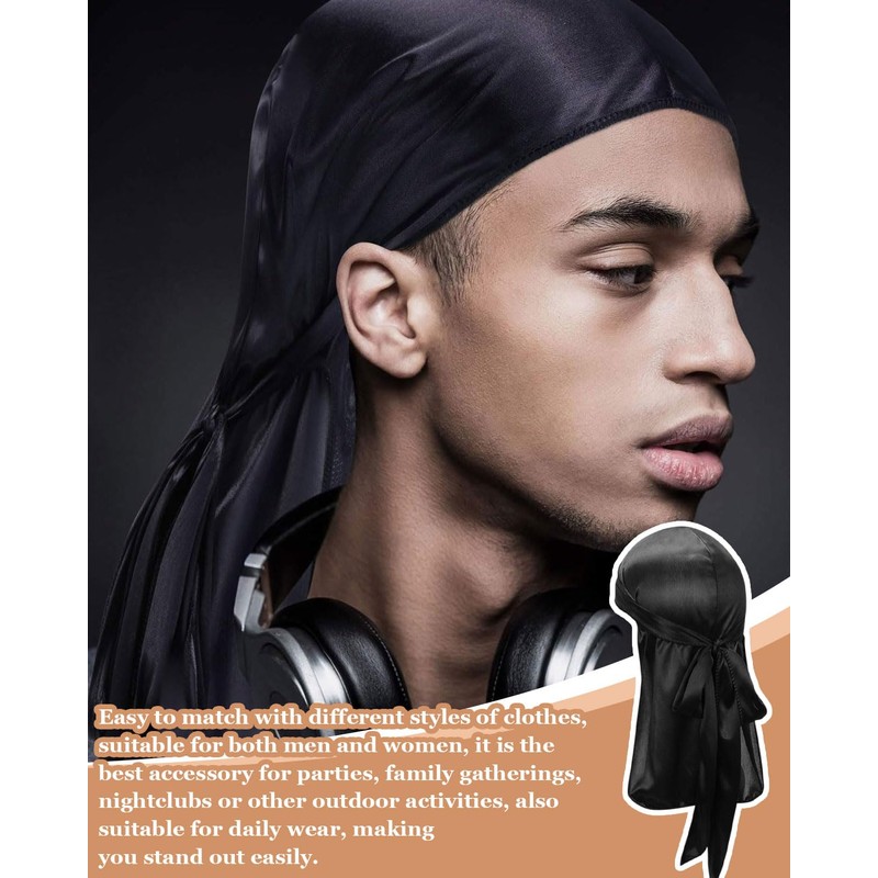 FUGLUS Men's 6 Pieces Silk Wave Cap with Long Tail