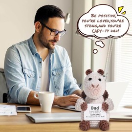 Birthday for Dad Him Men, Positive Crochet Animals Capybara Emotional Support Handmade Crochet Animals with Positive Messages Cute Desk Decorations