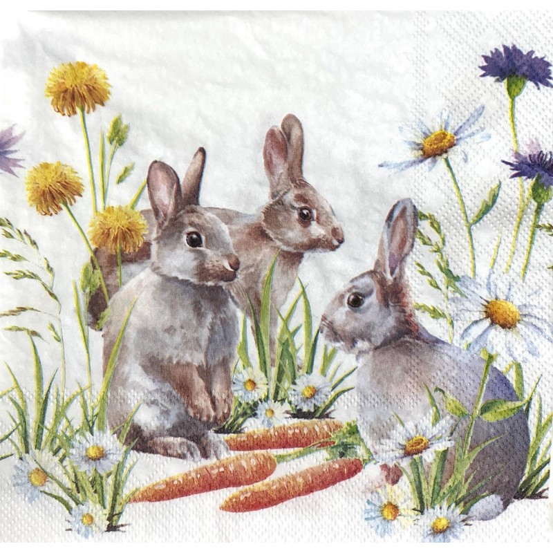 Assorted Bunny Easter Napkins - 12 Styles, 6.5 Inch -