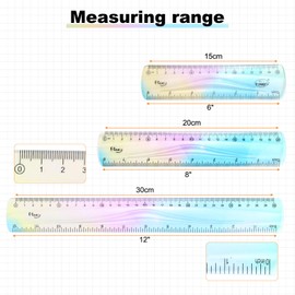 sourcing map 3pcs Flexible Plastic Ruler Set 15/20/30cm Metric Straight End Ruler Soft Bendable Ruler for Home Children Classroom Office Home Supplies, Colorful