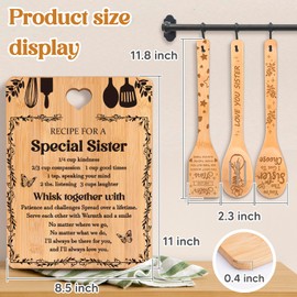 Sister Birthday Gifts - "Recipe for a Special Sister" Sister Gifts Cutting Board Set, Bamboo-Made Engraved Utensil Set Gifts for Sister, Birthday/Christmas for Sister Gifts from Sister