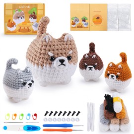 Dog Crochet Kit For Beginners Shiba Inu Crochet Kit For Adults Kids With Video Tutorials Crochet Dog Kit Animal Knitting Kits Complete Crochet Set Corgi Family Crochet Animal Kit Present (4 colors)