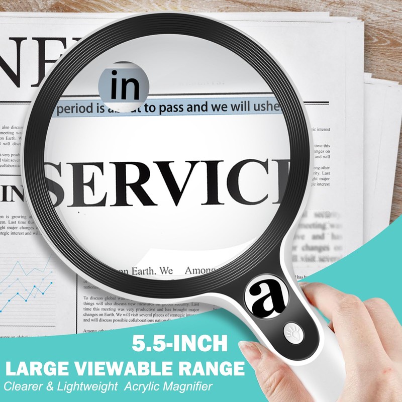 Large Magnifying Glass with Lights,10X 25X 45X Handheld Lighted Magnifier,