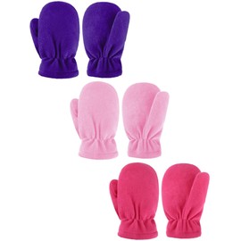 Boao 3 Pairs Fleece Toddler Mittens Winter Windproof Warm Children's Gloves (Pink, Rose Red, Purple, 3-5 Years), Pink, rose red, purple