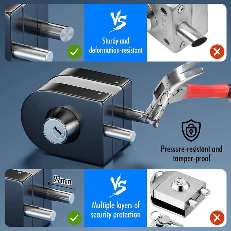 Ranbo Frameless Double-Sided Glass Door Lock,Clamp-On No-Drill,304 Stainless Steel,for 3/8"–1/2"(10-12mm)