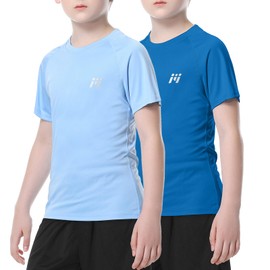 MEETWEE Boys' Rash Guard Short-Sleeved Children's Swimming Shirt UV Protection UPF 50 + Swimming Shirt Quick-Drying, Light blue and dark blue