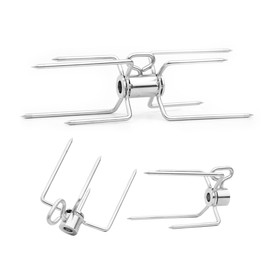 SANTOS Stainless Steel Double Meat Clip & Meat Clips Package - for Rotisserie Skewers with Diameter 8-10 mm - 1x Square Double Forks & 2 x Meat Clips for Rotisserie