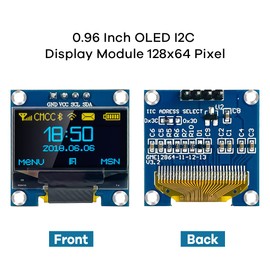 Hosyond - Módulo de visualización OLED I2C IIC de 0.96 pulgadas 12864 128 x 64 píxeles SSD1306 mini placa de visualización OLED autoluminosa compatible con Arduino Raspberry Pi (azul y amarillo)