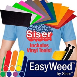 Siser Heat-Transfer Vinyl Bundle Including Detailer Squeegee and 2X Black Felt Decals (12" x 7.5" 12 Color Pack)