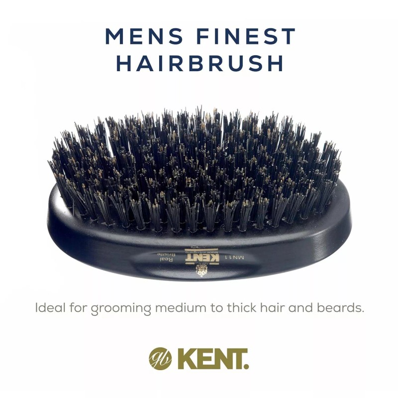 Kent MN11 Natural Black Boar Bristle Brush for Men's Grooming