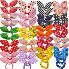 Himeeu 40 PCS Girls Rabbit Ear Hair Ties for Toddler Girls Cotton Hair Bands Women No Crease Ponytail Holders Colors Randomly