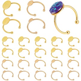 PH PandaHall 18K Gold Plated Blank Rings 24pcs 4 Sizes Adjustable Ring Bases Flat Round Rings Blanks Open Cuff Bezel Trays for Wedding Jewellery Making DIY Crafts, 6/8/10/12mm