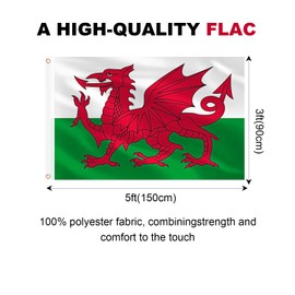 Solihigh Welsh Flag 5ft x 3ft for St.David's Day Decorations, 1Pcs Large Wales Dragon Flag Double Side with Brass Eyelets for Football Rugby Sports Events Decoration Garden Street Party Accessories