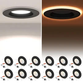 12 Pack Black 5/6 Inch LED Can Lights with Night Light, 5CCT Retrofit Recessed Lighting Selectable 2700K-6000K Dimmable, 12W=75W, 1200LM Downlight with Metal Smooth Trim-ETL and Energy Star