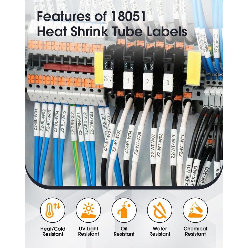 Replacement for Dymo 18051 Compatible Industrial Heat Shrink Tube Labels