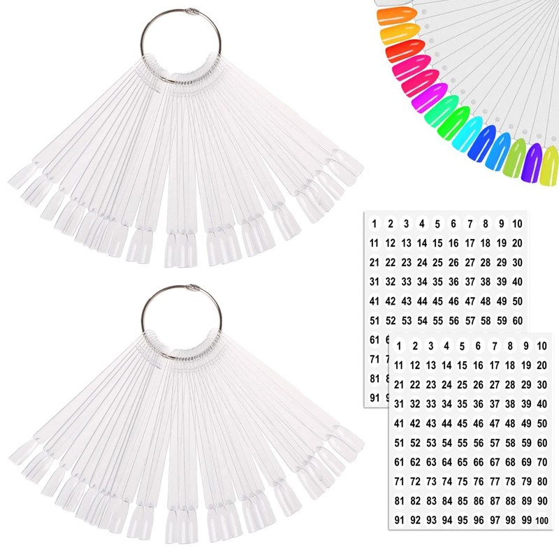 JASSINS 100 Pcs Clear Fan-shaped False Nail Swatch Sticks Nail