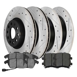 AutoShack Front and Rear Drilled and Slotted Brake Rotors Black and Ceramic Pads Kit Set Replacement for 2008 VW Rabbit 2005-2009 Jetta 2.5L FWD BRKPKG980