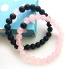 Jenbert 2Pcs Distance Bracelets Black Matte Stone & Rosa Quartz