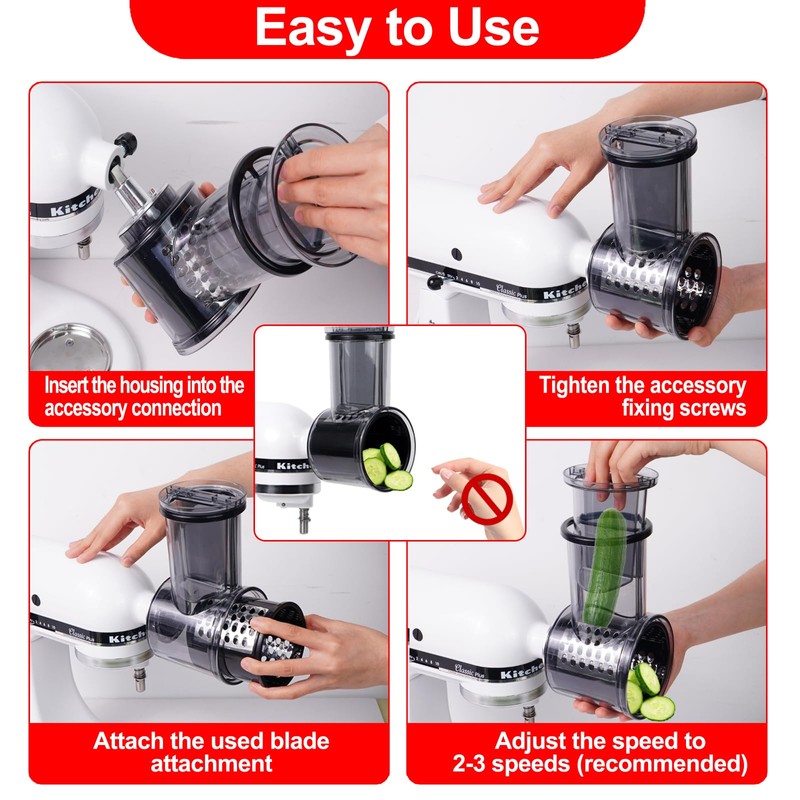 Slicer & Shredder Grater Attachment Compatible with KitchenAid Stand Mixer,