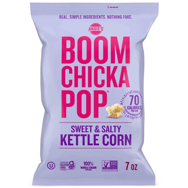 Angie’s BOOMCHICKAPOP Sweet & Salty Kettle Corn Popcorn, 7 Ounce Bag (Pack of 4 Bags)