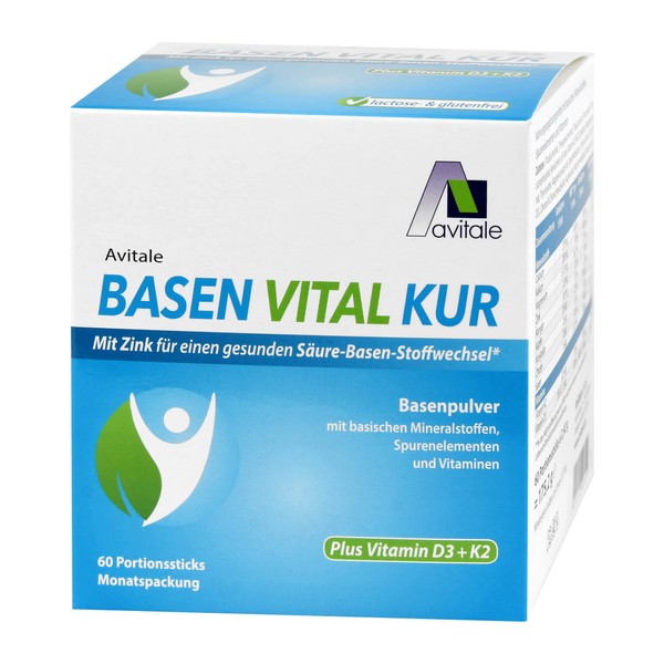 Avitale Basen Vital Kur Sticks Plus Vitamin D3 + K2 with Zinc for a Balanced Acid-Base Balance, Pack of 60